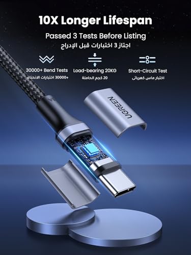 UGREEN USB C Cable 3M, Braided 100W Power Delivery PD Super Fast Charge Cable USB C to Type C for iPhone 15/16 pro max, iPad mini 7, MacBook Pro, iPad, Samsung S25/24/23 Ultra, Huawei P70