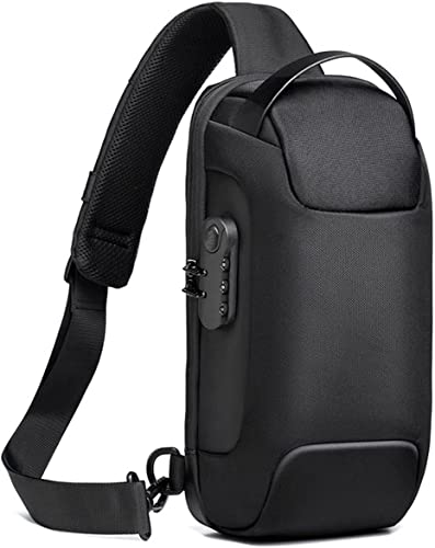 Furixin Sling Bag Large-Capacity Shoulder Backpack Crossbody Bag Casual Chest Bag For Men With USB Charging Portï¼ŒWaterproof And Anti-Theft Suitable For Hiking And Cycling Day Bag (9530-Black)