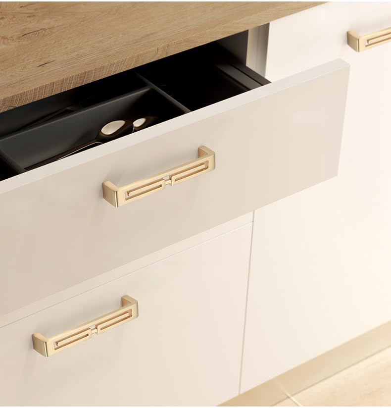 Mou 4 Pcs of Chinese Cabinet Hardware Handles, Drawer Pulls, Closet Handles Stylish Golden Copper Handles Double-Hole Handle