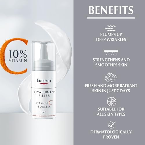Eucerin Hyaluron Filler Anti-Aging Face Serum Vitamin C Booster with Hyaluronic Acid, Plumps up Deep Wrinkles, For Fresh and Radiant Skin, Suitable for All Skin Types, 8ml