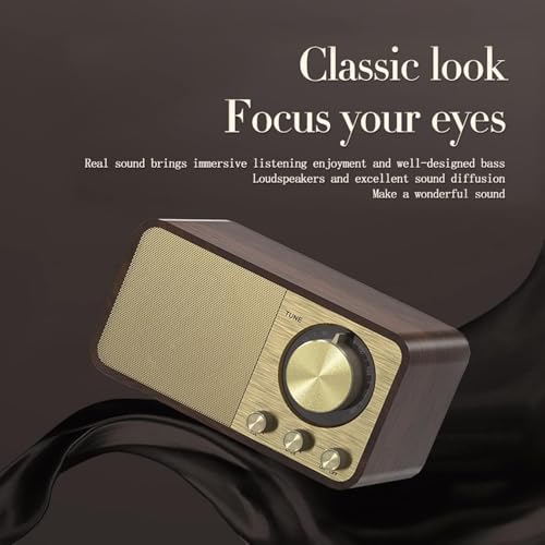Saraele Wooden Wireless BT5.0 Wooden Classic Home Radio Speaker Vintage Bluetooth Speaker Walnut Classic Home FM Radio Subwoofer TF Card AUX Small Audio USB Port JY-66