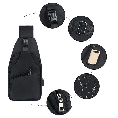 KASTWAVE Sling Bag, Chest Bag with USB Charging Port, Men Women Lightweight Crossbody For Hiking,Cycling, Traveling