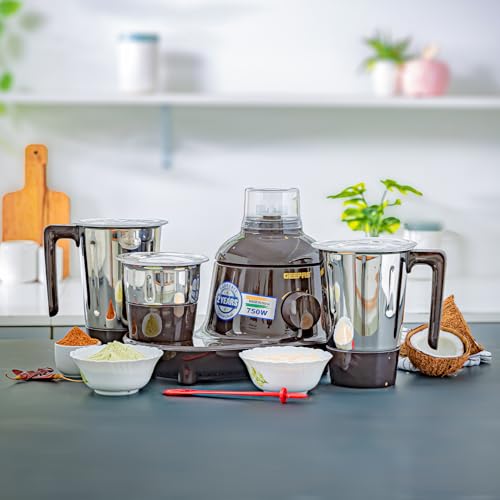 Geepas 3 in 1 Mixer Grinder, 750W Powerful Grinder, GSB44086 Stainless Steel Jars & Blades 3 Speed, Safety Twist Lock Perfect for Dry & Wet Fine Grinding, Black