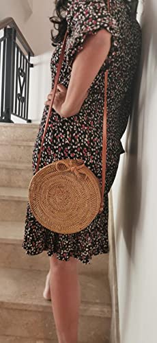 Ayra ethnic rattan cane sling bag with leather strap