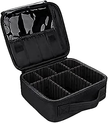 ORiTi Makeup Case Travel Makeup Bag Portable Train Cosmetic Case Organizer with Adjustable Dividers for Cosmetics Makeup Brushes Toiletry Jewelry Digital Accessories Holder Storage Box Black