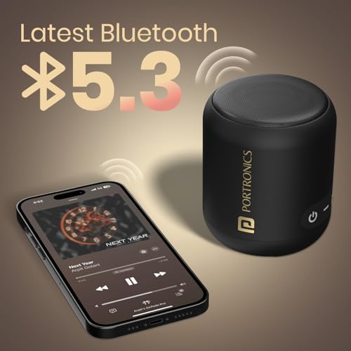Portronics SoundDrum 1 10W TWS Portable Bluetooth 5.3 Speaker with Powerful Bass, Type C Charging Cable Included(Black)
