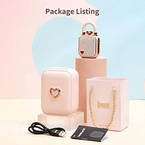 divoom Love-Lock Bluetooth Speaker, Small Portable Music Box, Wireless Stereo Pairing Retro Soundbox, Cute Desktop Decoration, for Girls, Pink