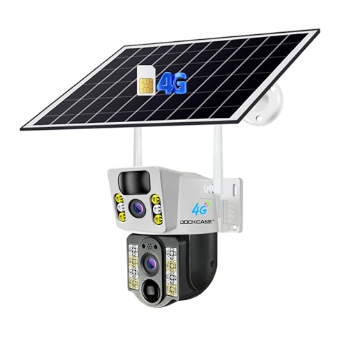DOCKCASE 4.0MP 4G Sim Card Solar Camera PTZ 360°View Solar Powered Outdoor Security Camera with Dual Lens Night Vision, AI Human Detection, Two Way Audio, IP66 Works with Apps