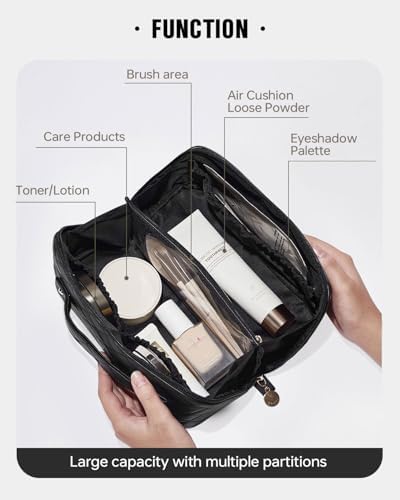 EACHY Travel Makeup Bag,Large Capacity Cosmetic Bags for Women,Waterproof Portable Pouch Open Flat Toiletry Bag Make up Organizer with Divider and Handle