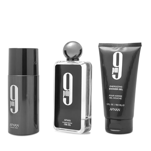 AFNAN Gift Set 9 PM Eau De Parfum 100 ML + Deodorant 150 ML + Shower Gel 150 ML, Perfume Gift Set For Men