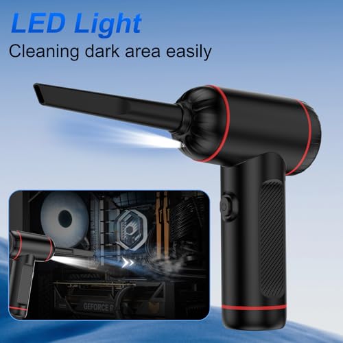 Fanisic Air Duster Vacuum Cleaner, Rechargeable 3 in 1 Cordless Mini Dust Blower/Pump, 3 Gear Portable Air Blower Car Vacuum Cleaner with LED Light & Multi-nozzles for Keyboard
