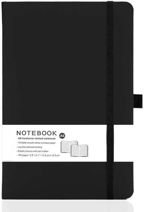 Yanek A6 Lined Notebook - Hardcover, 160 Pages, Writing Pad for Notes, Journals, Sketches, School, Office, and Personal Use - Durable, Portable, Pack of 1 (Grey) - Black