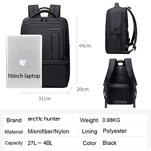ah arctic hunter 16" Laptop Backpack with Tablet Compartment, Expandable Backpack 40L Travel Backpack Water-resistant Business School Backpack with USB Port for Men
