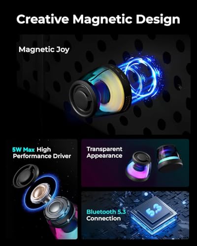 Magnetic Bluetooth Speaker, Portable Bluetooth Speaker with RGB Light, Waterproof Wireless Speaker, Phone Stand for iPhone 16/15/14/13/12 Series, Small Speaker for Shower, Outdoor, Birthday Gift
