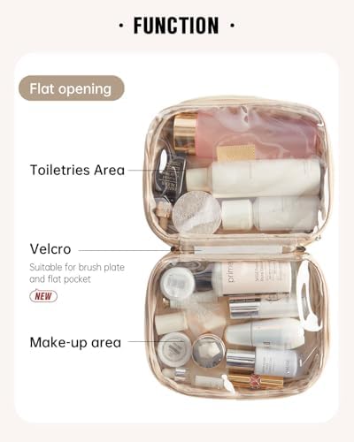 EACHY Travel Makeup Bag,Large Capacity Cosmetic Bags for Women,Waterproof Portable Pouch Open Flat Toiletry Bag Make up Organizer with Divider and Handle