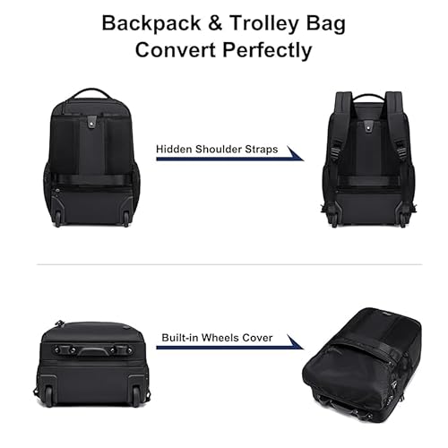 ah arctic hunter Durable Professional Rolling Backpack, Light Weight Water Resistant 19 Inch Backpack Trolley with 360° Degree Opening for Office Travel Business School, LG00657-1