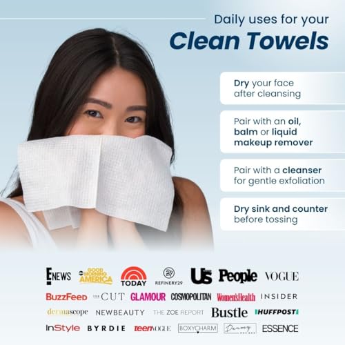 CLEAN SKIN CLUB CSC CT Clean Towels XL/World's First Biodegradable Face Towel/Disposable Makeup Removal Wipes/Super Soft 50 Count Single BoxWhite