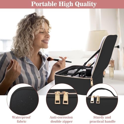 MOMENT Makeup bag with LED mirror, Travel Makeup Bag 3 Adjustable Brightness LED makeup bag with mirror and Dividers suitable for your Jewelry, Essential oil,Toiletries storage and makeup daily Pink