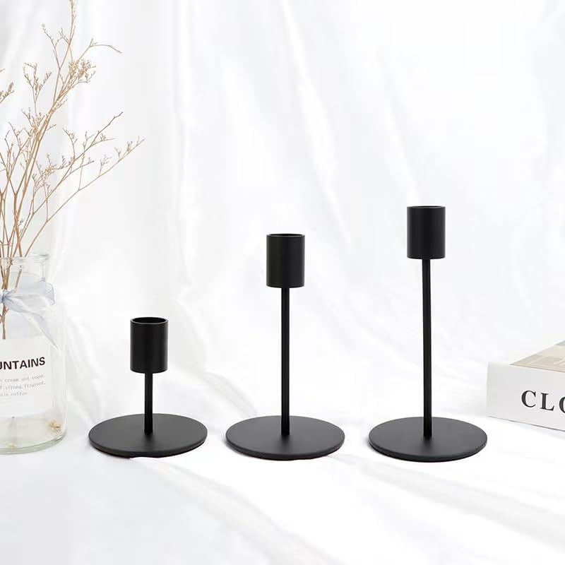 GHAKKE Set of 3 Candlestick Holders Candle Holder Taper Candle Holders Decorative Candlestick Holder for Home Decor, Wedding, Dinning, Party, Anniversary (Black)