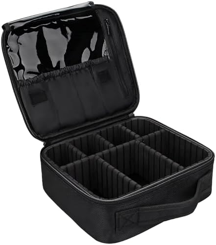Portable Travel Makeup Bag | Adjustable Cosmetic Case Organizer for Brushes, Toiletries, Jewelry & Accessories – Black