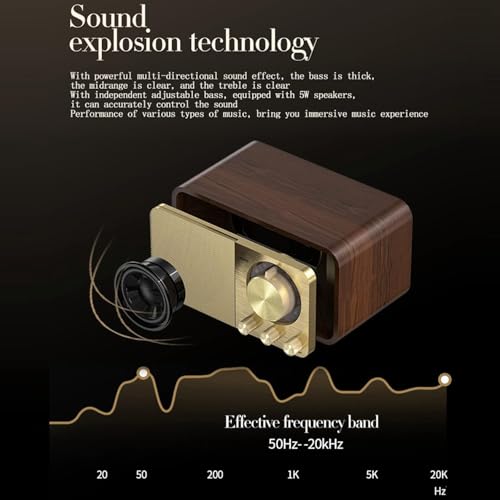 Saraele Wooden Wireless BT5.0 Wooden Classic Home Radio Speaker Vintage Bluetooth Speaker Walnut Classic Home FM Radio Subwoofer TF Card AUX Small Audio USB Port JY-66