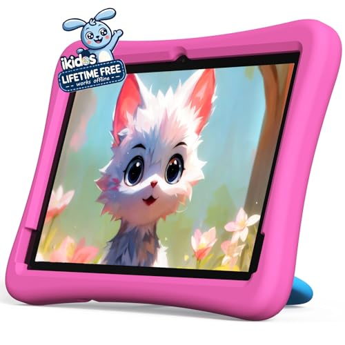 Plimpton 2025 Upgrade Kids Tablet Android 14 10-Inch, Google Kids Space with ikids, 8-core, 4, Parental Controls, Toddler Tablet with EVA Shockproof Case, Kids20 (Pink)