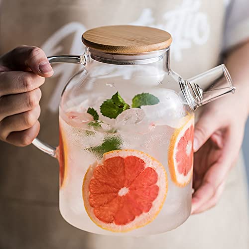 Glass Cold Kettle Heat Resistant Borosilicate Glass Cold Water Pitcher Large Capacity Tea Kettle with Removable Filter Spout for Lemonade, Juice and Herbal Tea Stovetop & Microwave Safe Teapot (1L)