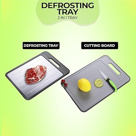 4-in-1 Multipurpose Double-Sided chopping & cutting board with Defrosting Tray, Grater & Knife Sharpener (31.1 x 21 cm).