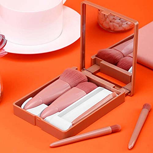 COSHINE Easy-taken Travel Makeup Brush Set, 5pcs Mini Complete Function Cosmetic Brushes Kit (5pcs with mirror)