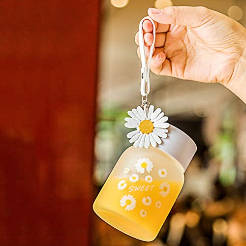 ELECDON Glass Water Bottle, 350ml/12oz Cute Clear Water Bottle for Women&Girls Water Bottle for Teen Girl Portable Water Bottle Mini Glass Water Bottle (Four Flowers)