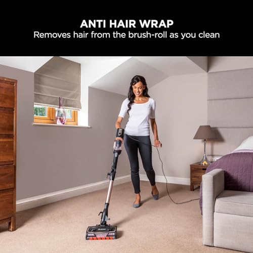 Shark Corded Stick Vacuum Cleaner with Anti Hair Wrap and DuoClean Floorhead, Flexible Pet Vacuum with Anti-Allergen Complete Seal, 3 Attachments, 10m Cord, Rose Gold HZ500UKT