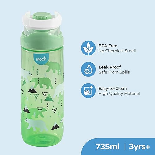The Moon Brand Kids Water Bottle Portable 735ml for Indoor & Outdoor Activities: TravelPicnicsHikingschoolsports Spill ProofBreak ResistantBPA Free Dishwasher Safe, OdorFree ? Green