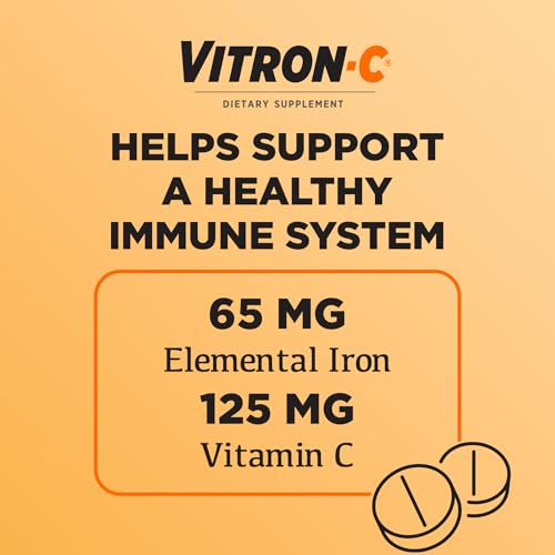 Vitron-C Iron Supplement, Once Daily, High Potency Iron Plus Vitamin C, Dye Free Tablets, 60 Count
