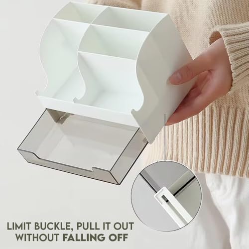 AMERTEER Mesh Desk Organizer | Office Supplies Multi-Functional Caddy Pen Holder | Stationery Organizer for Office Mesh Pen Holder, School, Home & Classroom Use | White 5 Compartments and 1 Drawer)