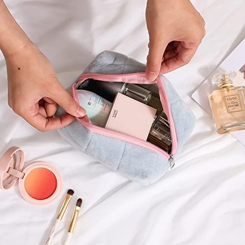 LYDZTION Plush Makeup Bag Cosmetic Bag for Women,Zipper Large Solid Color Travel Toiletry Bag Travel Make Up Toiletry Bag Washing Pouch, white