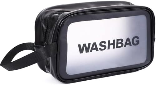 YIMIKE Travel Toiletry Bag,Large Clear Makeup Bags, 2 in 1 Cosmetics Bag,Transparent Skin Care Bag for Toiletries,Waterproof & Draining Make up Bags,PVC Thickened Wash Bag for Women Men (Pink)