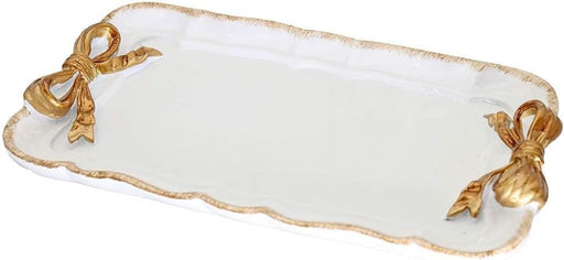 Warmtree Vintage Decorative Tray Towel Tray Storage Tray Dish Plate Fruit Trays Rings Chain Bracelets Earrings Trays Cosmetics Jewelry Organizer Retro Design Bow-Knot Resin Plate (White) - White