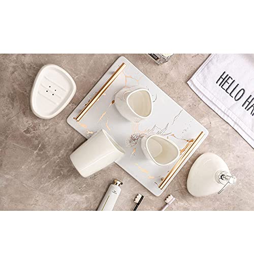 TOMVAES 5 Pieces Ceramic Bathroom Accessory Set, Bathroom Vanity Countertop Accessory Set, Include Soap Dispenser, Toothbrush Holder, 2 Tumbler, Soap Dish