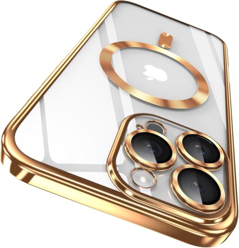 XIEHUZA Magnetic Case for iPhone 16 Pro Max Case Clear Compatible with MagSafe Built-in Camera Lens Protector Soft Slim Shockproof Phone Case Cover for iPhone 16 Pro Max 6.9" (Gold)