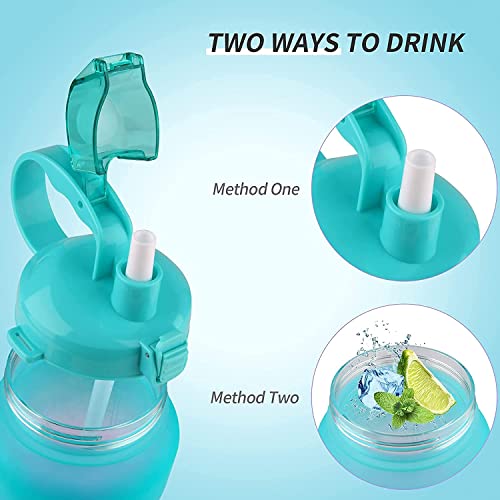 MahMir Large 2 Liters 64Oz BPA Free Multicolor Water Bottle - Leak Proof With Straw, Motivational Quote And Time Marker, Anti Slip For Sports,Fitness, Gym,Outdoor, Picnic, Office (Blue)