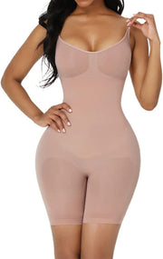 Body Shaper for Women Full Body Shaper, Thigh Slimmer, Hip Up, Waist Compression, Shoulder Adjustable Straps - Beige