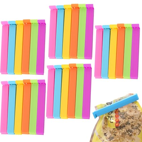 Aswewamt 30 Pcs Food Clips, Food Bag Clips 11CM Bag Clips for Food Storage Freezer Bag Clips for Fruit Vegetables Snack Bag (6 Colors)
