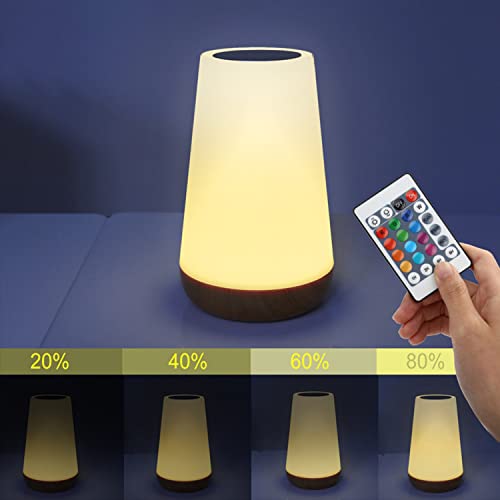 SKY-TOUCH LED Bedside Lamp, Colorful Night Light, Rechargeable Dimmable Color USB Night Lamp with Touch Control Adjustable Brightness Remote Control for Bedroom, Kid's Room and Living Room