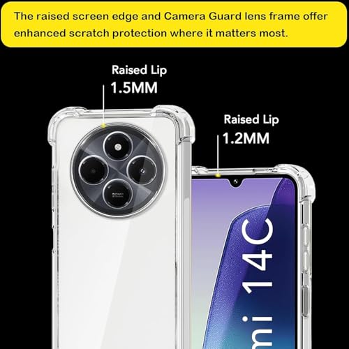 Zubitech Xiaomi Redmi 14C Back Case Clear Cover Soft Flexible Silicone Transparent Shockproof Protective Cover Reinforced Bumper Edges for Xiaomi Redmi 14C Clear