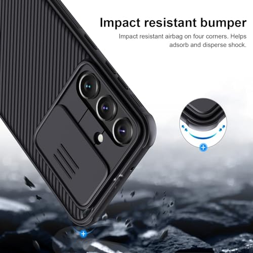 For Samsung Galaxy A55 Case, Camera Lens Protection Slide Cover Mobile Phone Case, TPU Shockproof Airbag Bumper Back Cover, Anti-Fingerprint Slim Fit Protective Casing (Black)