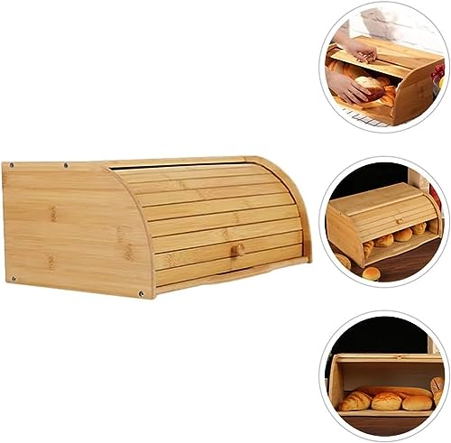 THE WHITE SHOP Bamboo Roll Top Bread Box Kitchen for Countertop Food Storage, Large, NO ASSEMBLY REQUIRED