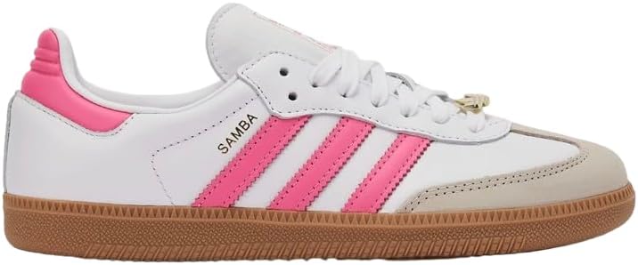 Adidas Samba OG Womens Sneaker, Silver Metallic Cracked Leather, 6.5 - White Pink Gum