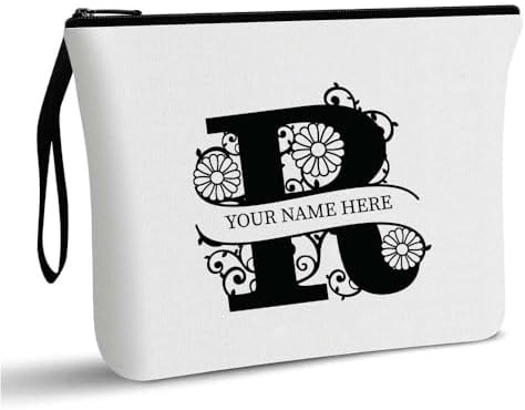 PRINTSHOP4ME Personalized Makeup Bag - Initial Monogram Cosmetic Pouch - Customizable Your Name - Monogrammed Makeup Pouch - Perfect for Travel Organizer - Cosmetic Bag for Women (N)