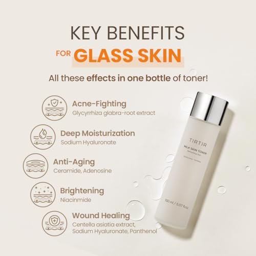 TIRTIR Milk Skin Rice Toner - Deep Moisturizing, Hydrating Toner for face, Niacinamide, Ceramide, Rice Bran Extract, Nature-Oriented Ingredients for Korean Skin Care, Vegan, 5.07 fl.oz.