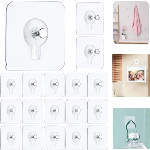GERRIT Picture Hangers, 15pcs Self Adhesive Picture Hangers Hooks Waterproof Adhesive Wall Hooks Wall Picture Hanger Heavy Duty Wall Hangers Without Nails for Hanging for Home Kitchen Bathroom Office